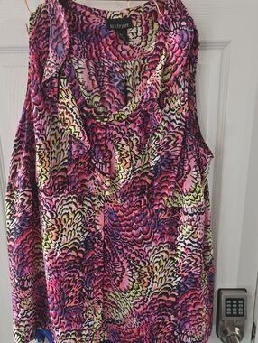 Lane Bryant Pink Multi Ruffle V-Neck Sleeveless Shell
